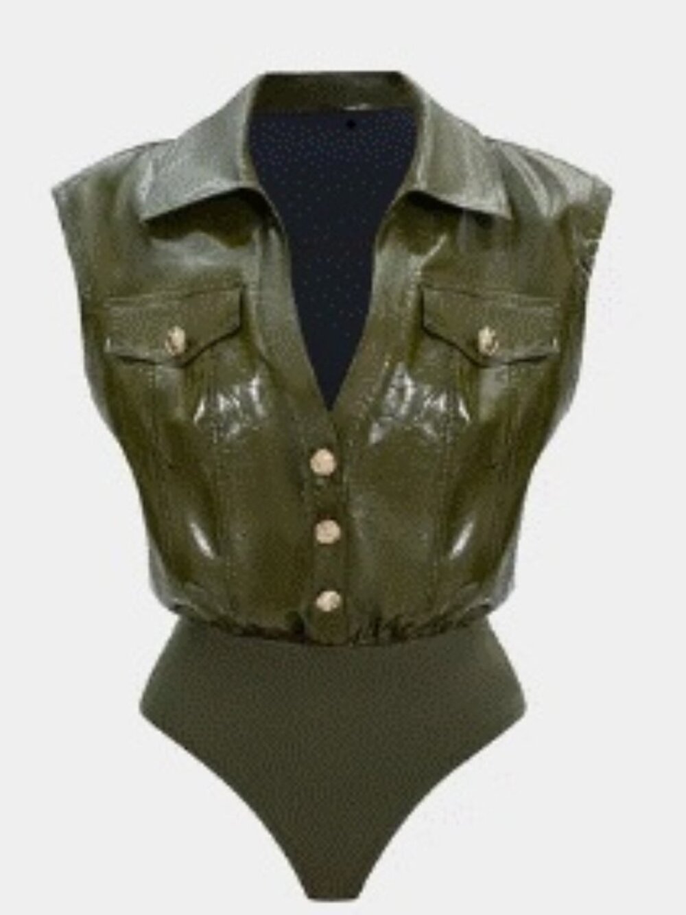 Micas NWT Faux Leather Button Patchwork Tank Sleeveless Bodysuit